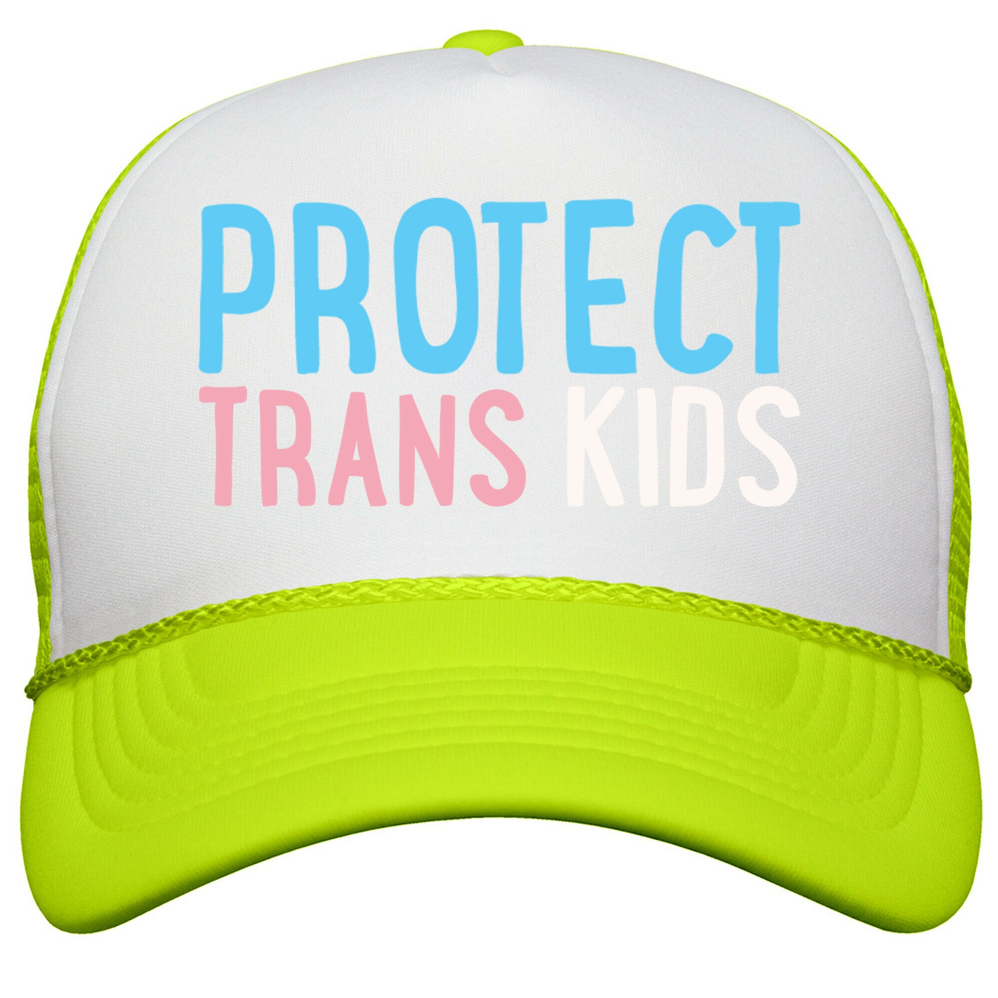 Protect Trans Kids White Print Snapback Trucker Hat